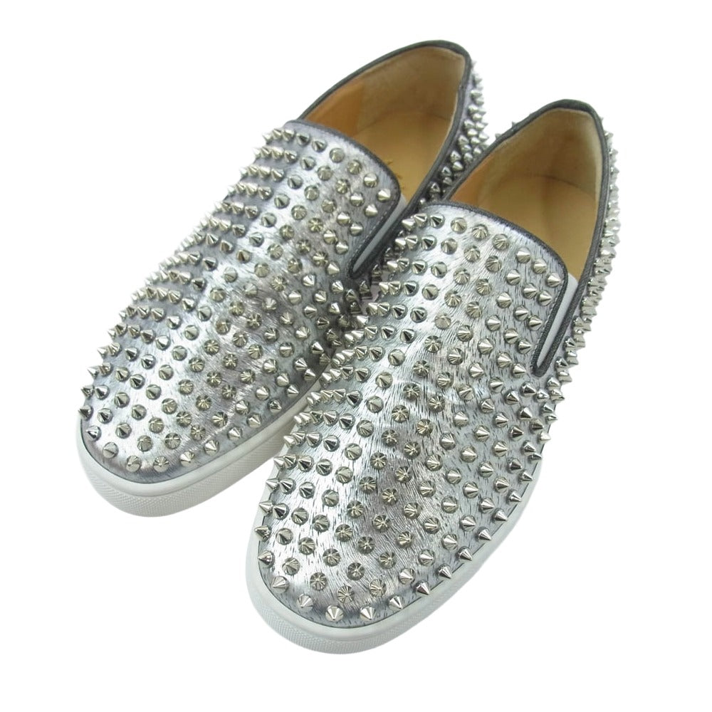 Christian Louboutin クリスチャンルブタン 1160512 ROLLER BOAT FLAT LAMINATO ANIMAL ローラーボート スタッズ スリッポン シルバー系 40【中古】