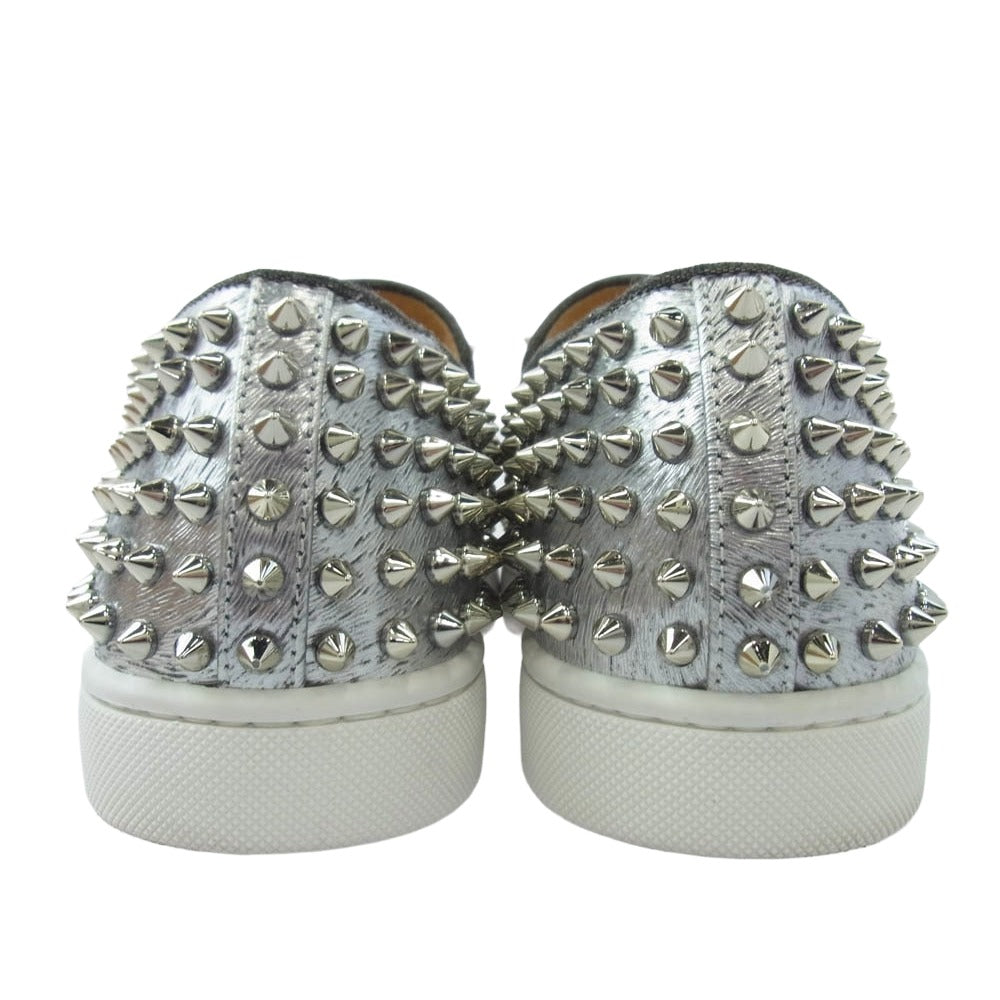 Christian Louboutin クリスチャンルブタン 1160512 ROLLER BOAT FLAT LAMINATO ANIMAL ローラーボート スタッズ スリッポン シルバー系 40【中古】