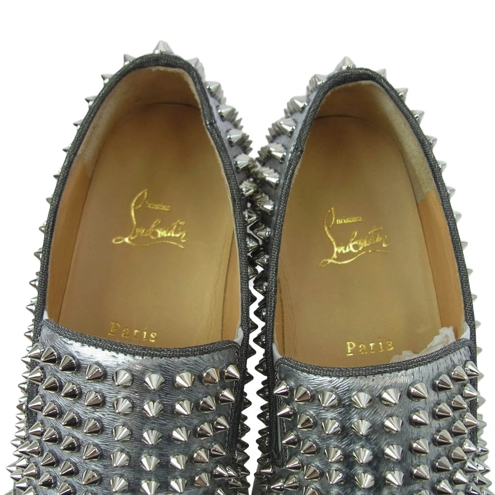Christian Louboutin クリスチャンルブタン 1160512 ROLLER BOAT FLAT LAMINATO ANIMAL ローラーボート スタッズ スリッポン シルバー系 40【中古】