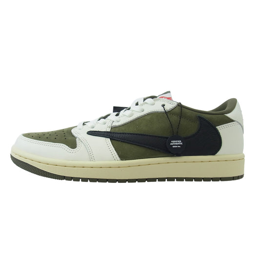 NIKE AIR JORDAN ナイキ ジョーダン DM7866-200 × Travis Scott Low OG SP Reverse Olive トラヴィススコット リバース オリーブ スニーカー カーキ系 ホワイト系 25.5cm【極上美品】【中古】