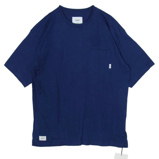 WTAPS ダブルタップス 21SS 211ATDT-CSM03 SS COTTON BLUE コットン クルーネック ポケット ピスタグ 半袖 Tシャツ カットソー ブルー系 L【極上美品】【中古】