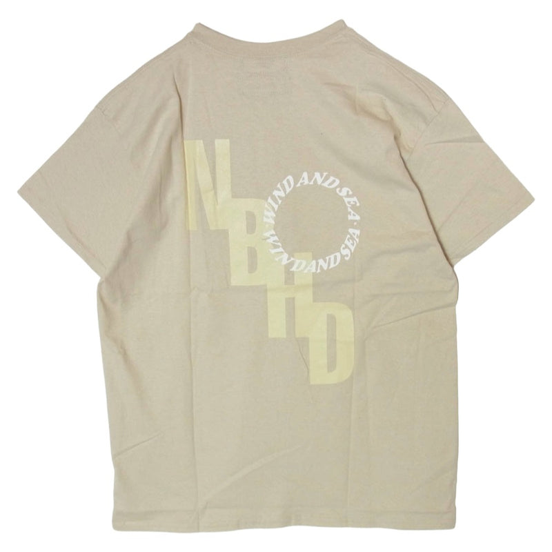 NEIGHBORHOOD ネイバーフッド 21SS 211ELWSN-STM03S × WIND AND SEA TEE NHWDS-3 C-TEE SS ウィンダンシー ロゴプリント クルーネック コットン半袖 Tシャツ カットソー ベージュ系 L【新古品】【未使用】【中古】