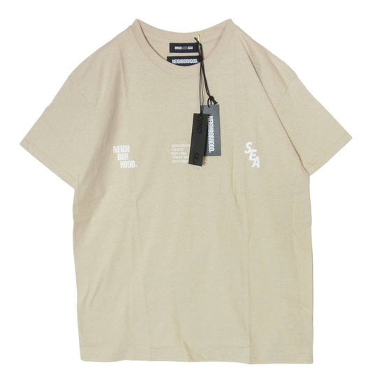 NEIGHBORHOOD ネイバーフッド 21SS 211ELWSN-STM03S × WIND AND SEA TEE NHWDS-3 C-TEE SS ウィンダンシー ロゴプリント クルーネック コットン半袖 Tシャツ カットソー ベージュ系 L【新古品】【未使用】【中古】