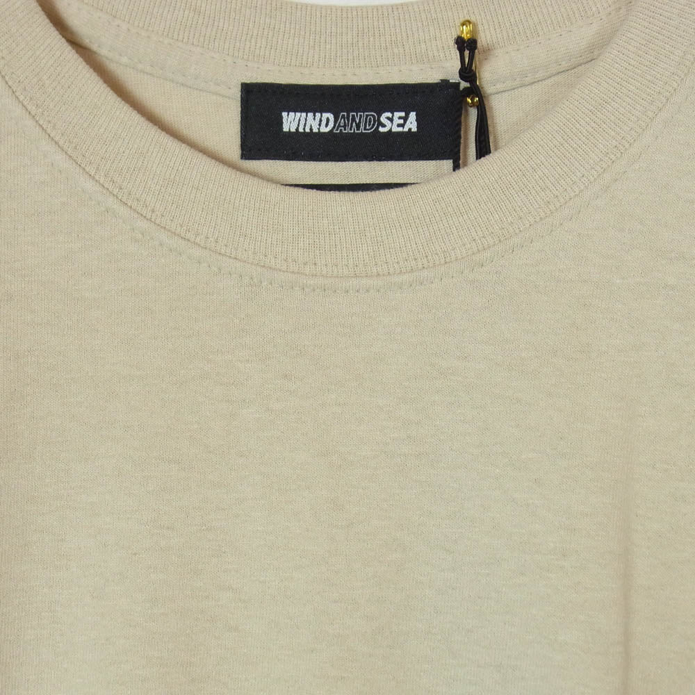 NEIGHBORHOOD ネイバーフッド 21SS 211ELWSN-STM03S × WIND AND SEA TEE NHWDS-3 C-TEE SS ウィンダンシー ロゴプリント クルーネック コットン半袖 Tシャツ カットソー ベージュ系 L【新古品】【未使用】【中古】