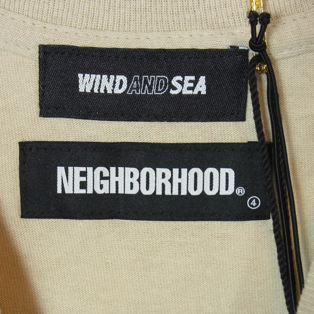 NEIGHBORHOOD ネイバーフッド 21SS 211ELWSN-STM03S × WIND AND SEA TEE NHWDS-3 C-TEE SS ウィンダンシー ロゴプリント クルーネック コットン半袖 Tシャツ カットソー ベージュ系 L【新古品】【未使用】【中古】