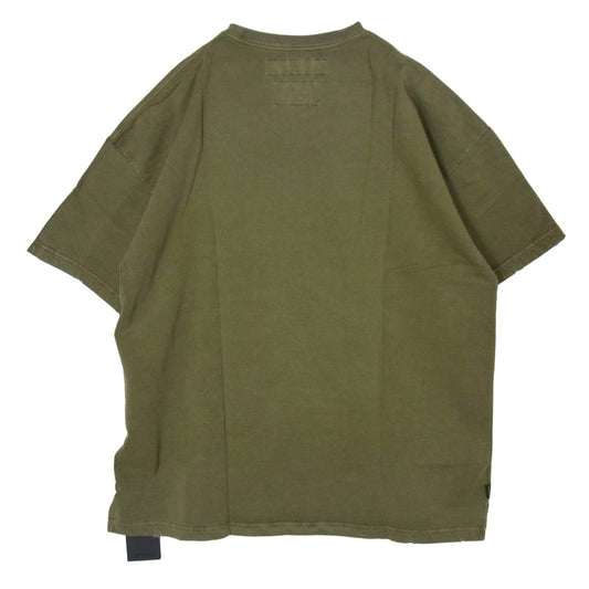 NEIGHBORHOOD ネイバーフッド 19AW 192FPNH-CSM01S SAVAGE SQD C-CREW SS ダメージ加工 ロゴ刺繍 クルーネック コットン半袖 Tシャツ カットソー 厚手 OLIVE DRAB L【新古品】【未使用】【中古】