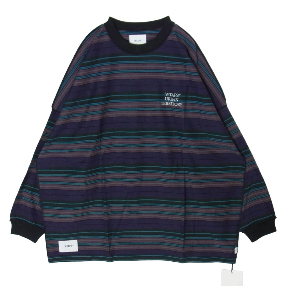 WTAPS ダブルタップス 22SS 221ATDT-CSM32 JAM 02LS ジャム ボーダー クルーネック ロゴ刺繍 長袖 Ｔシャツ カットソー パープル系 4【新古品】【未使用】【中古】