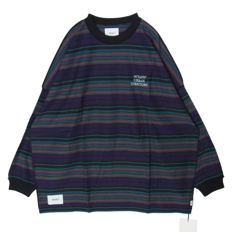 WTAPS ダブルタップス 22SS 221ATDT-CSM32 JAM 02LS ジャム ボーダー クルーネック ロゴ刺繍 長袖 Ｔシャツ カットソー パープル系 4【新古品】【未使用】【中古】