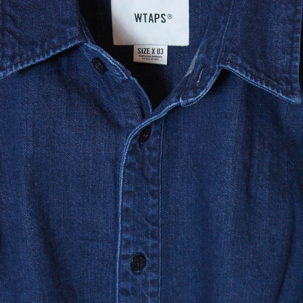 WTAPS ダブルタップス 21AW 212WVDT-SHM05 LS COTTON DENIM ボタンダウン デニム 長袖シャツ インディゴブルー系 L【新古品】【未使用】【中古】