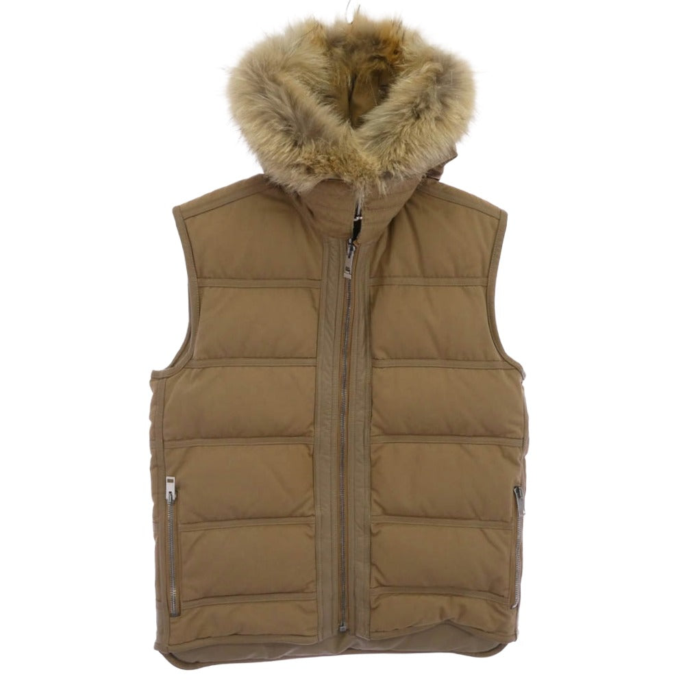 DIOR HOMME ディオールオム 04AW 4HH1042893 エディ期 レザー切替 ファーフード ダウン ベスト ベージュ系 50【中古】