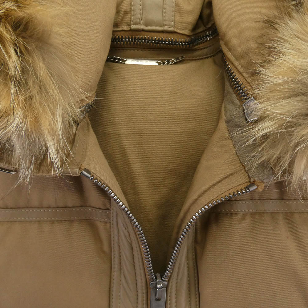 DIOR HOMME ディオールオム 04AW 4HH1042893 エディ期 レザー切替 ファーフード ダウン ベスト ベージュ系 50【中古】