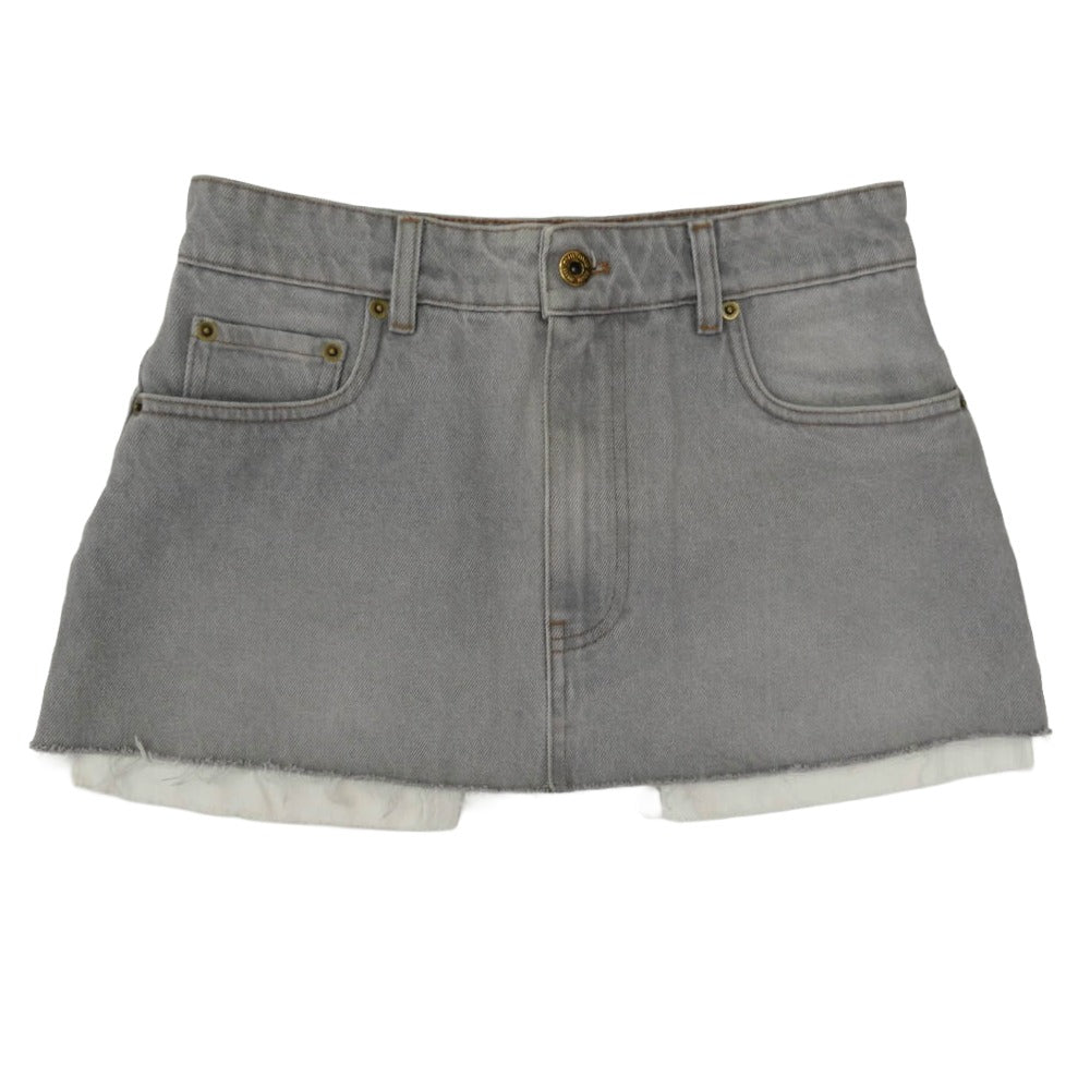 MIUMIU ミュウミュウ FWD278 S231 24年モデル ロゴ デニム ミニ スカート グレー系 36【中古】