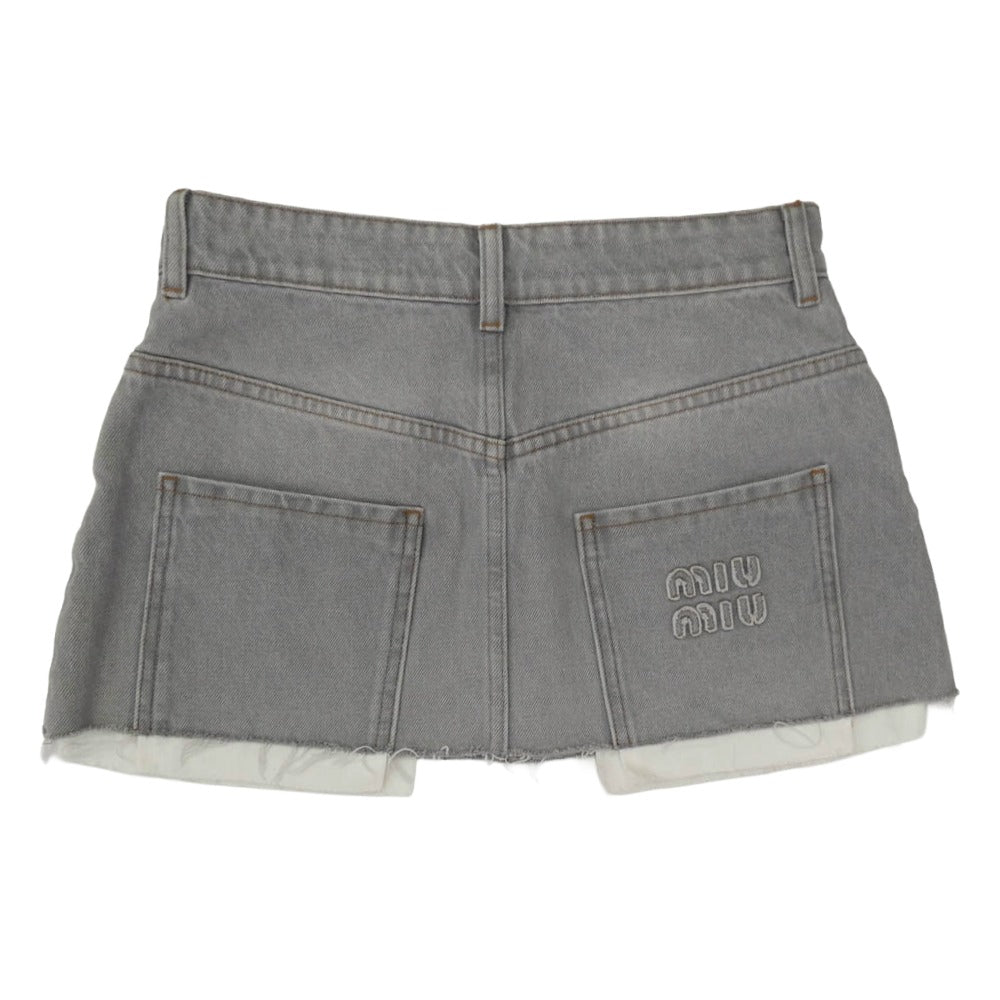 MIUMIU ミュウミュウ FWD278 S231 24年モデル ロゴ デニム ミニ スカート グレー系 36【中古】