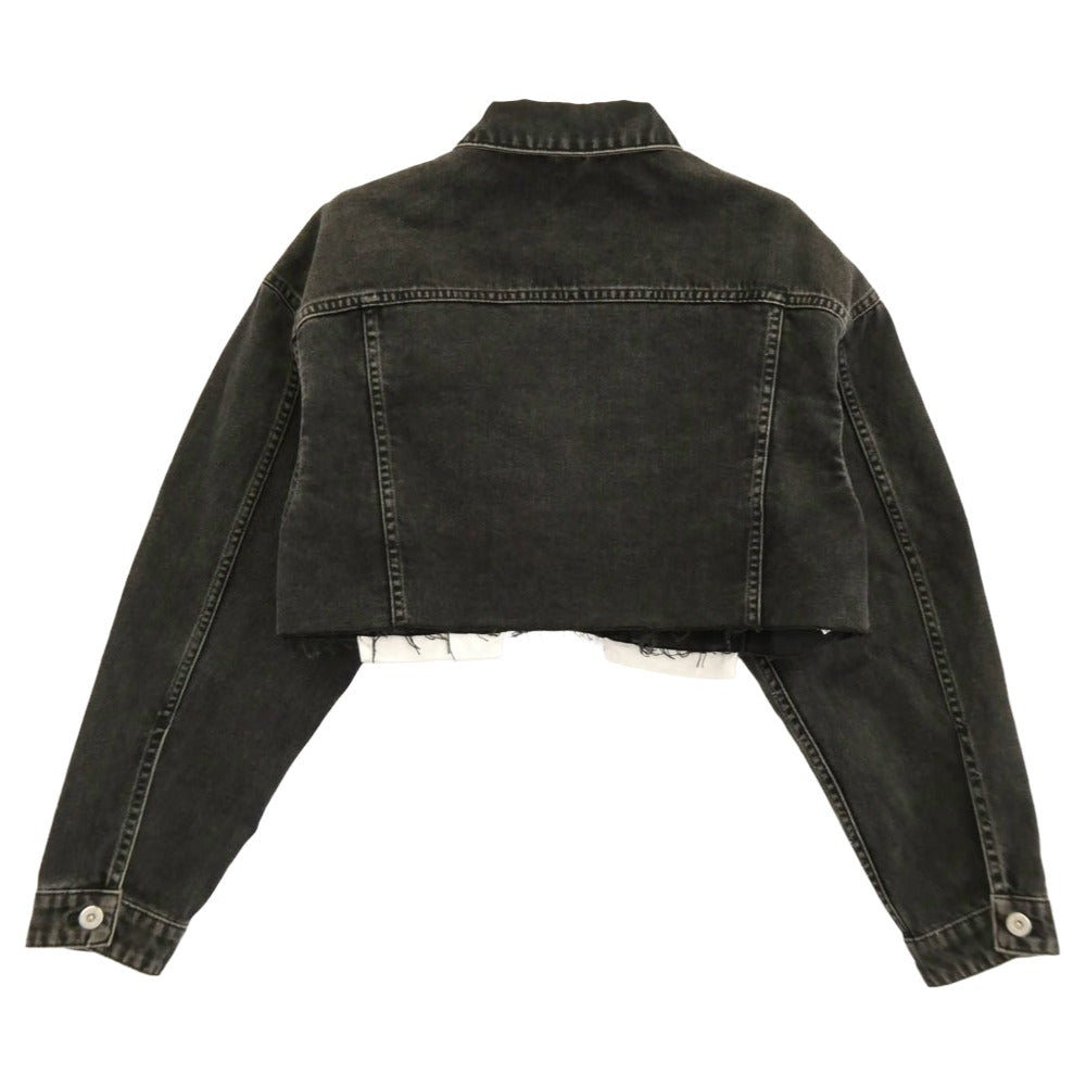 MIUMIU ミュウミュウ GWB148 S000 24年モデル カットオフ加工 ロゴ クロップド デニム ブルゾン ジャケット ブラック系 36【中古】