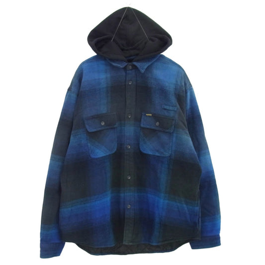 Supreme シュプリーム 25SS Quilted Lined Hooded Flannel Shirt キルティングライナー フーデッド フランネルシャツ ブルー系 ブラック系 L【中古】