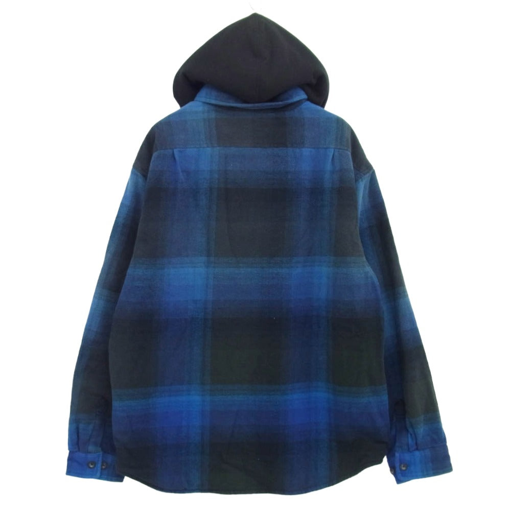 Supreme シュプリーム 25SS Quilted Lined Hooded Flannel Shirt キルティングライナー フーデッド フランネルシャツ ブルー系 ブラック系 L【中古】