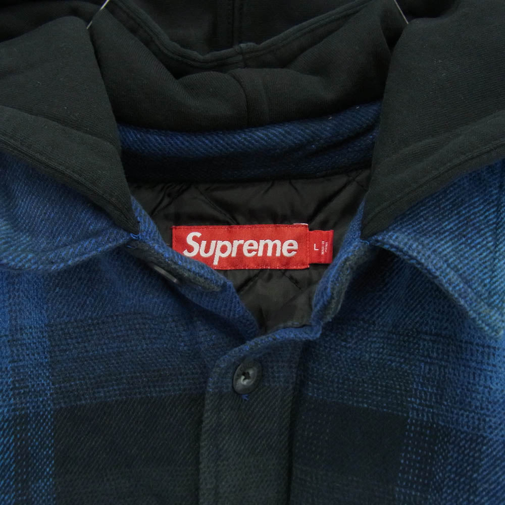Supreme シュプリーム 25SS Quilted Lined Hooded Flannel Shirt キルティングライナー フーデッド フランネルシャツ ブルー系 ブラック系 L【中古】
