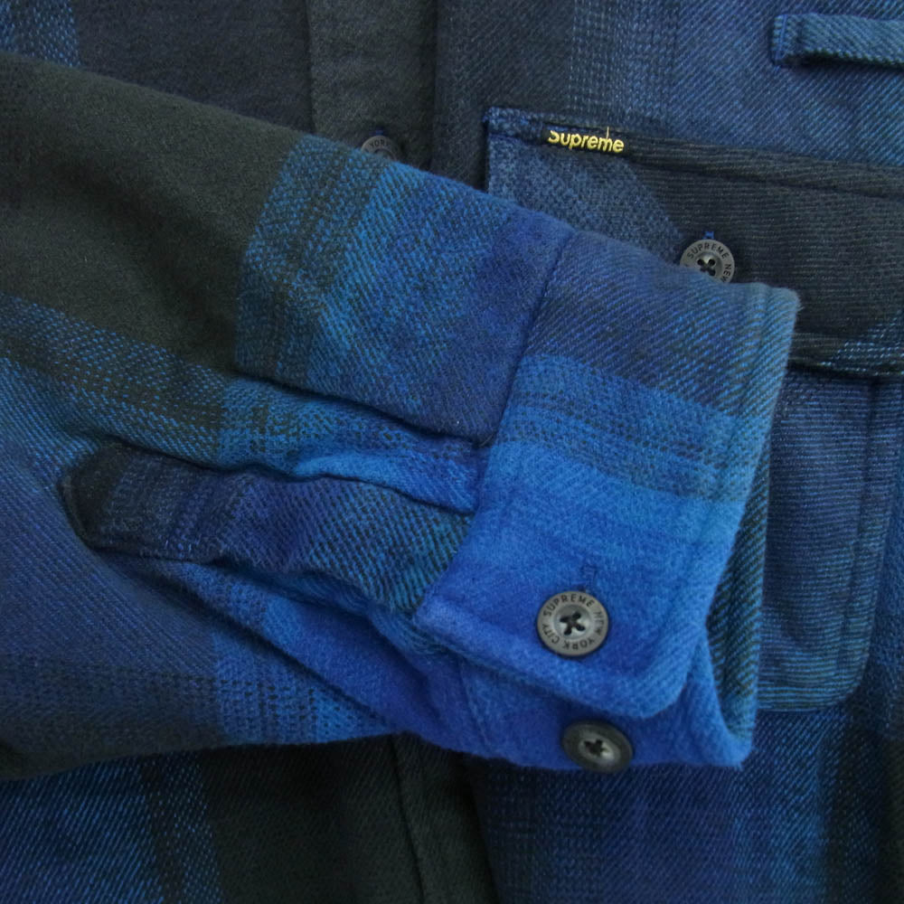 Supreme シュプリーム 25SS Quilted Lined Hooded Flannel Shirt キルティングライナー フーデッド フランネルシャツ ブルー系 ブラック系 L【中古】