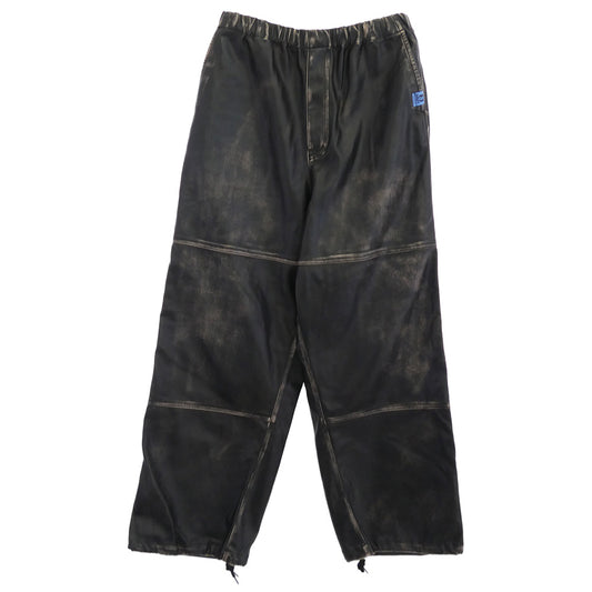 Maison MIHARA YASUHIRO メゾンミハラヤスヒロ 23AW A11PT011 Synthetic Leather Pants ヴィンテージ加工 シンセティックレザー ワイド トラック パンツ ブラック系 46【中古】