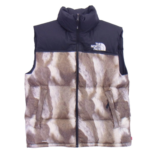 Supreme シュプリーム 13AW ND01341 × THE NORTH FACE ザノースフェイス Fur Print Nuptse Vest ダウンベスト ライトブラウン系 ブラック系 M【中古】