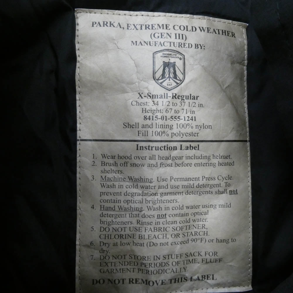 ユーエスアーミー BAF社製 USMC Level 7 Jacket PRIMALOFT ECWCS エクワックス レベルセブン ミリタリー ジャケット ブラック系 XS【中古】