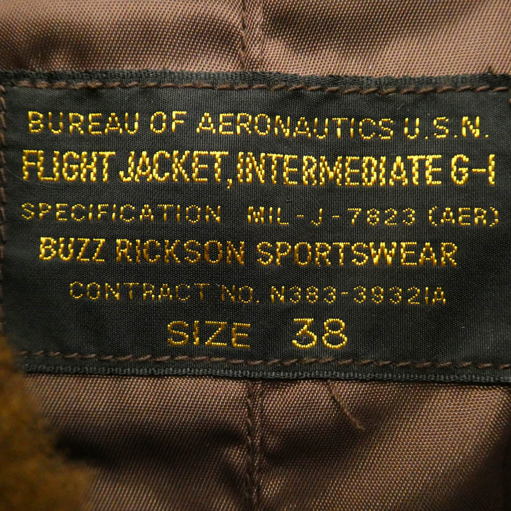 Buzz Rickson's バズリクソンズ BR80145 AERO-U.S. NAVY Type G-1 JACKET, FLYING レザー フライト ジャケット ダークブラウン系 38【中古】
