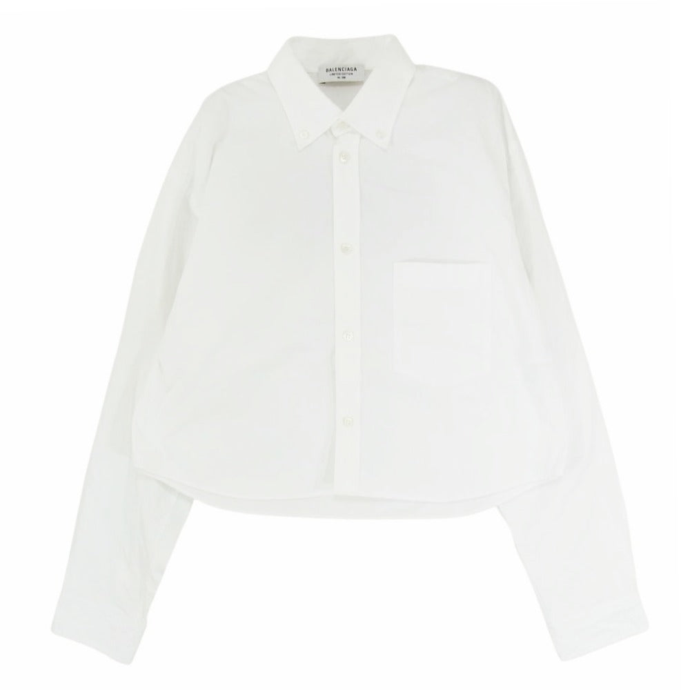 BALENCIAGA バレンシアガ 21SS 690373 TYB18 PARIS ロゴ刺繍 クロップド ボタンダウン 長袖 シャツ ホワイト系 34【中古】