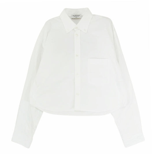 BALENCIAGA バレンシアガ 21SS 690373 TYB18 PARIS ロゴ刺繍 クロップド ボタンダウン 長袖 シャツ ホワイト系 34【中古】