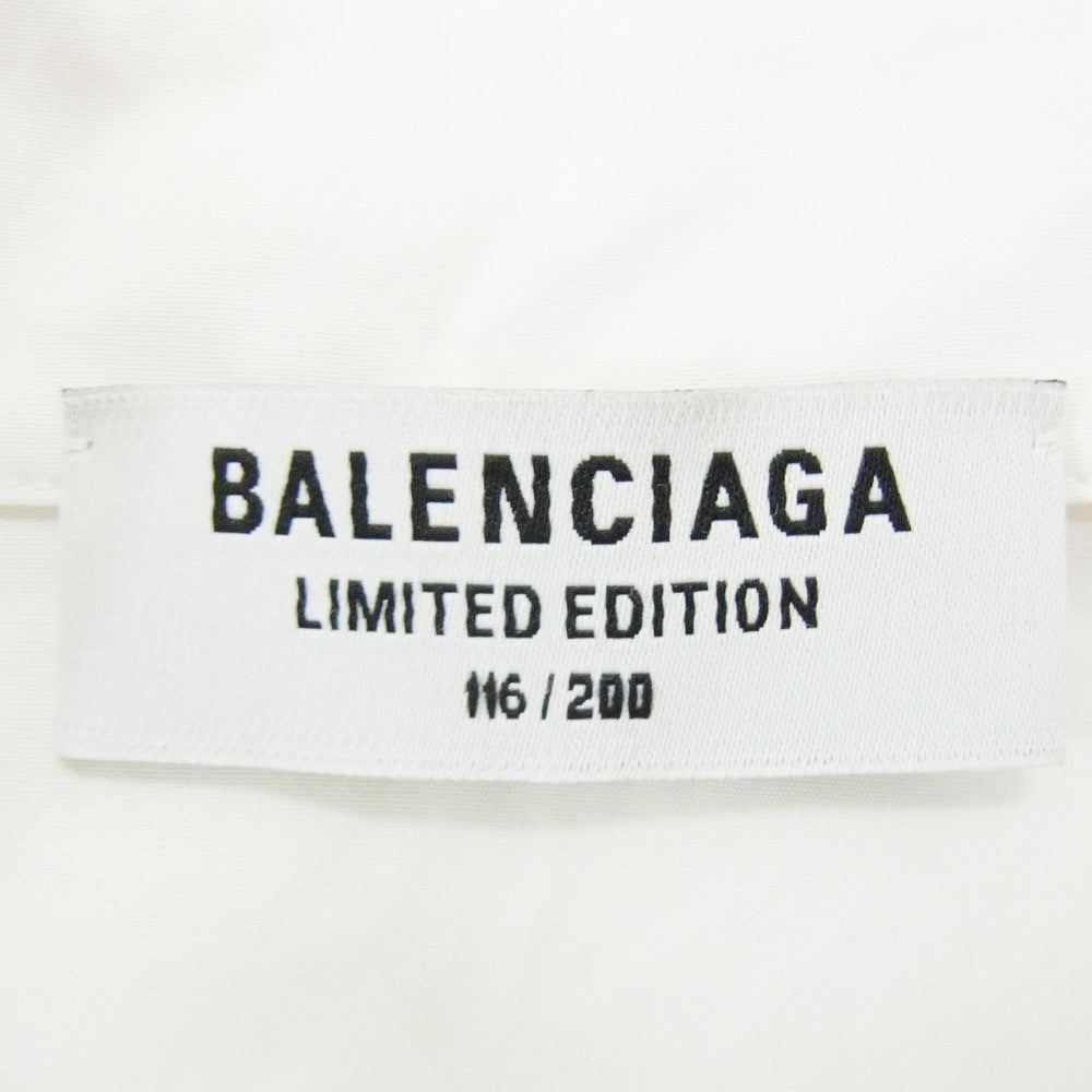BALENCIAGA バレンシアガ 21SS 690373 TYB18 PARIS ロゴ刺繍 クロップド ボタンダウン 長袖 シャツ ホワイト系 34【中古】