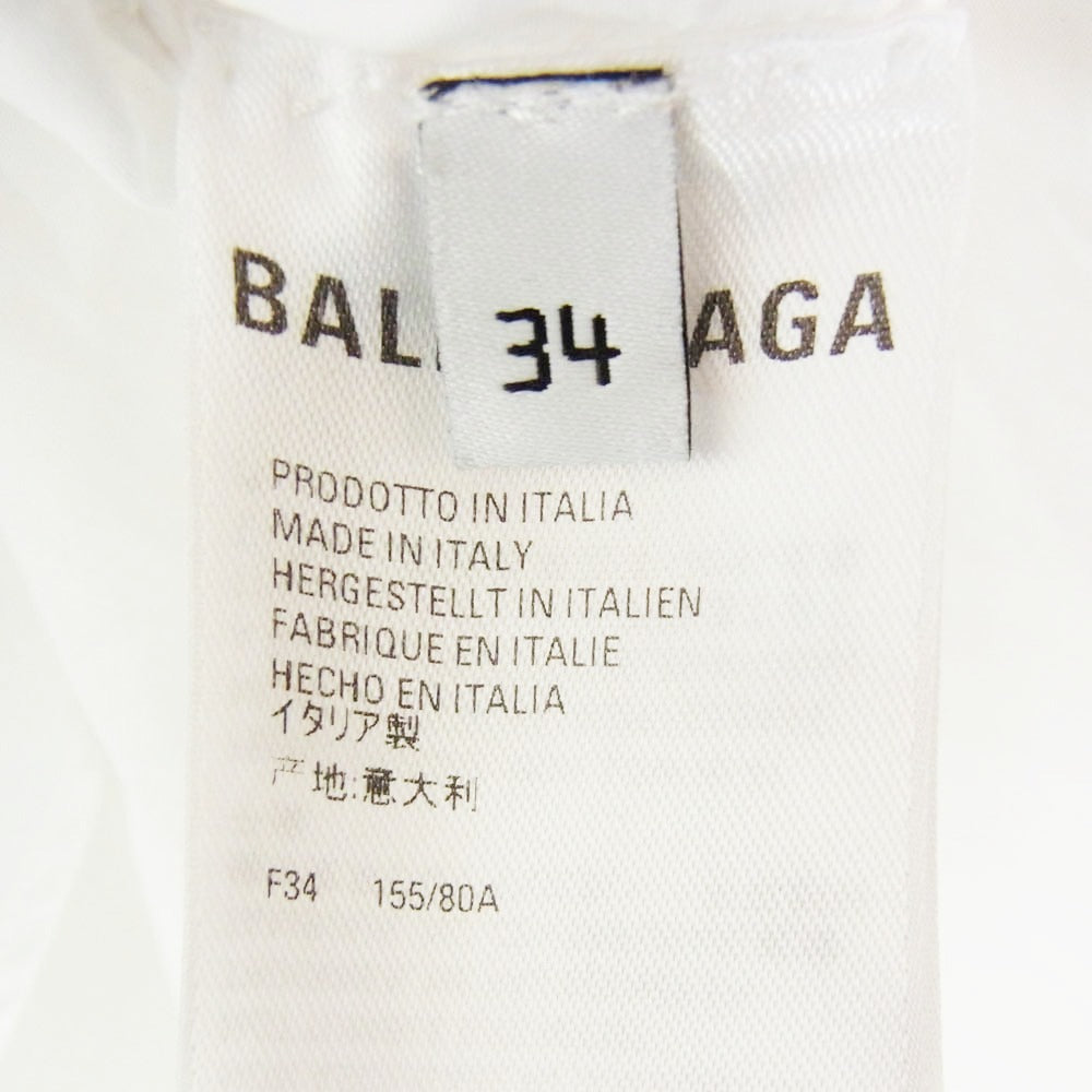 BALENCIAGA バレンシアガ 21SS 690373 TYB18 PARIS ロゴ刺繍 クロップド ボタンダウン 長袖 シャツ ホワイト系 34【中古】