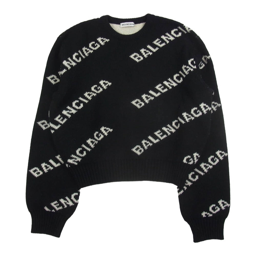 BALENCIAGA バレンシアガ 18AW 529067 T1471 ロゴ 総柄 ニット セーター ブラック系 38【中古】