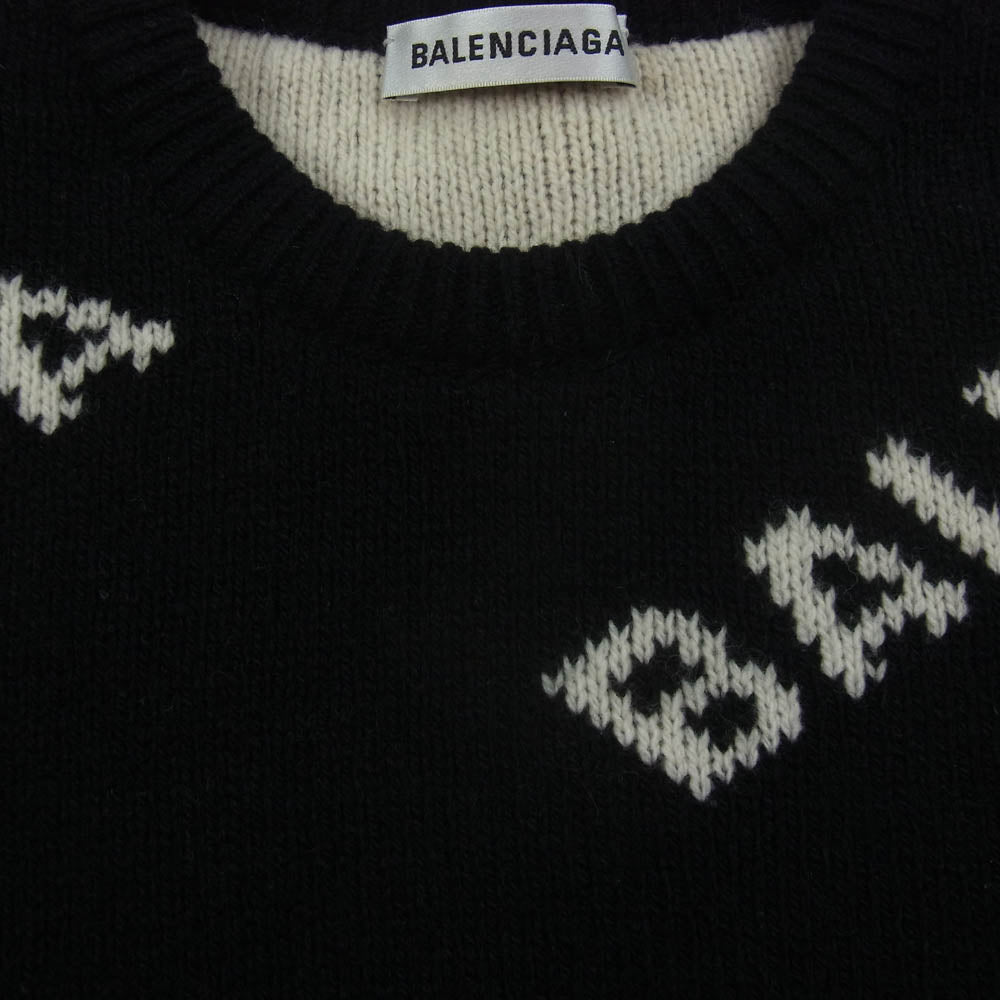 BALENCIAGA バレンシアガ 18AW 529067 T1471 ロゴ 総柄 ニット セーター ブラック系 38【中古】