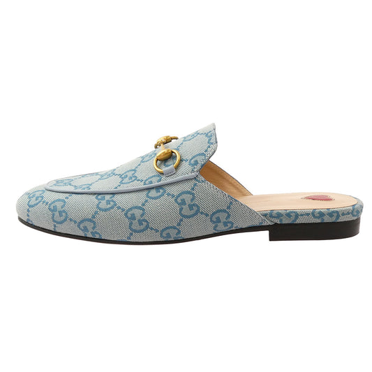 GUCCI グッチ 423514 GG ホースビット デニムキャンバス ミュール プリンスタウン スリッパ サンダル ライトブルー系 36【中古】