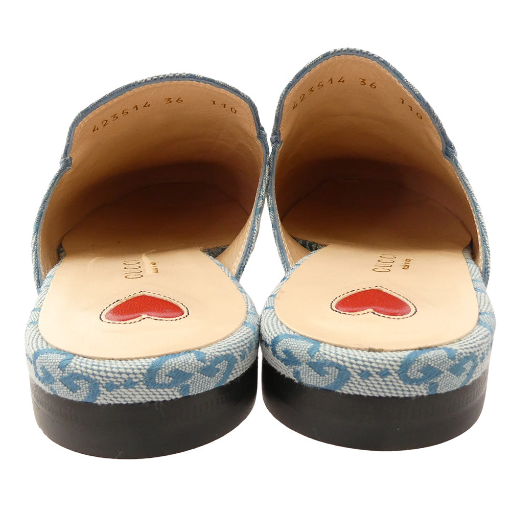 GUCCI グッチ 423514 GG ホースビット デニムキャンバス ミュール プリンスタウン スリッパ サンダル ライトブルー系 36【中古】