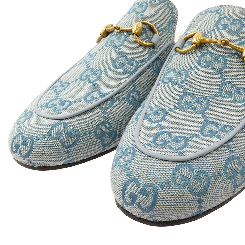 GUCCI グッチ 423514 GG ホースビット デニムキャンバス ミュール プリンスタウン スリッパ サンダル ライトブルー系 36【中古】