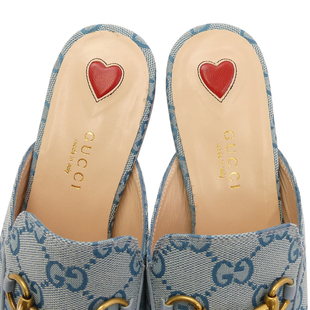 GUCCI グッチ 423514 GG ホースビット デニムキャンバス ミュール プリンスタウン スリッパ サンダル ライトブルー系 36【中古】