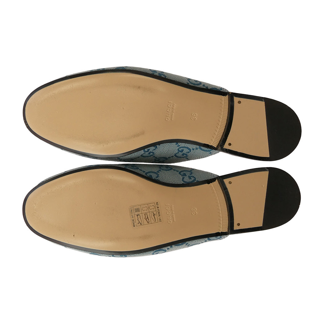 GUCCI グッチ 423514 GG ホースビット デニムキャンバス ミュール プリンスタウン スリッパ サンダル ライトブルー系 36【中古】
