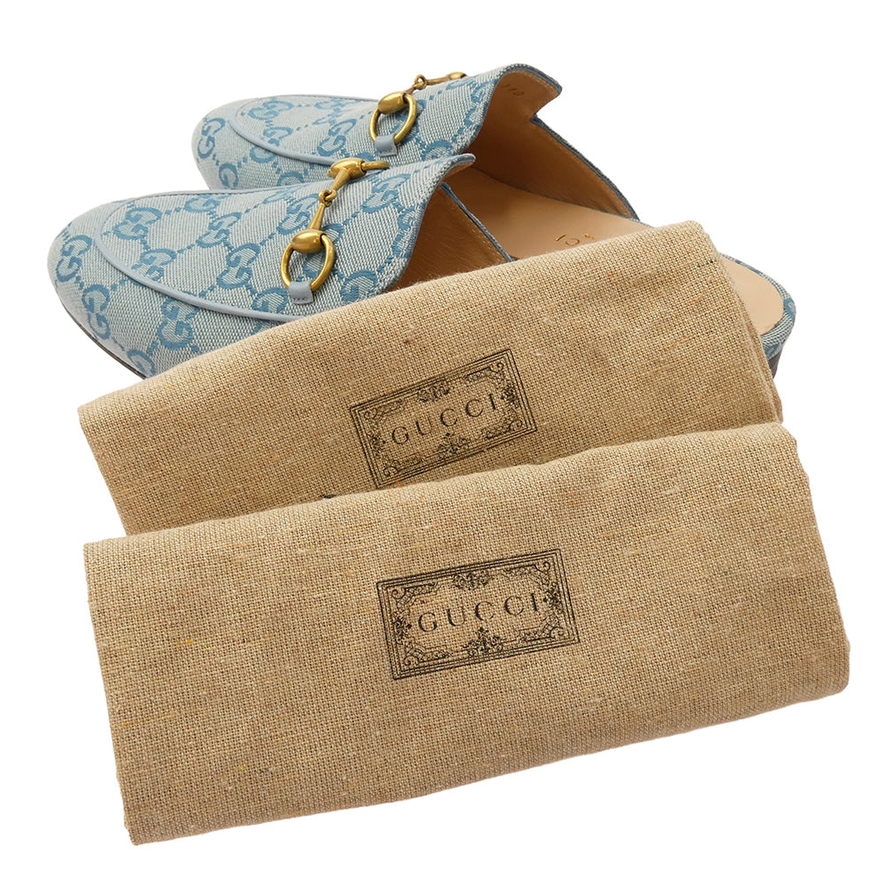 GUCCI グッチ 423514 GG ホースビット デニムキャンバス ミュール プリンスタウン スリッパ サンダル ライトブルー系 36【中古】