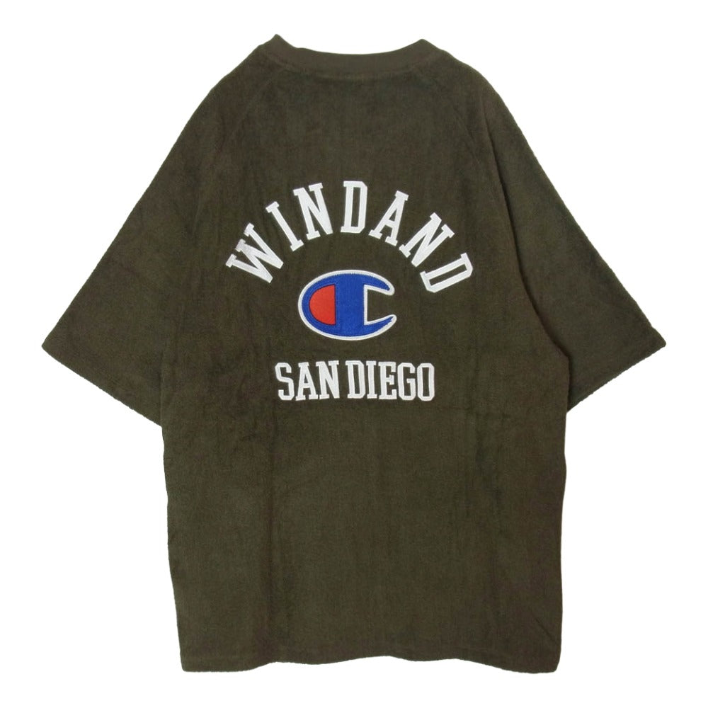 WIND AND SEA ウィンダンシー 24SS WDS-C-CMP-24-Q4-04 × Champion チャンピオン PILE RAGLAN T-SHIRT ロゴ刺繍 ラグランスリーブ パイル地 Tシャツ 半袖カットソー コヨーテ XL【新古品】【未使用】【中古】