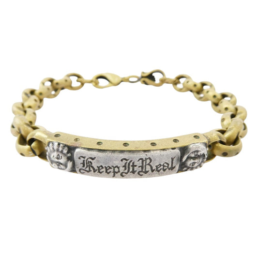 GALCIA ガルシア ブラス シルバーコンビ プレート IDブレスレット ゴールド系【中古】