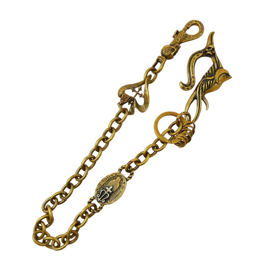 GALCIA ガルシア ブラス シルバーコンビ スカルクリップ スワローフック スペード ウォレットチェーン ゴールド系【中古】