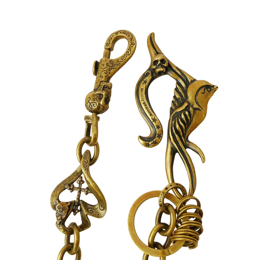 GALCIA ガルシア ブラス シルバーコンビ スカルクリップ スワローフック スペード ウォレットチェーン ゴールド系【中古】