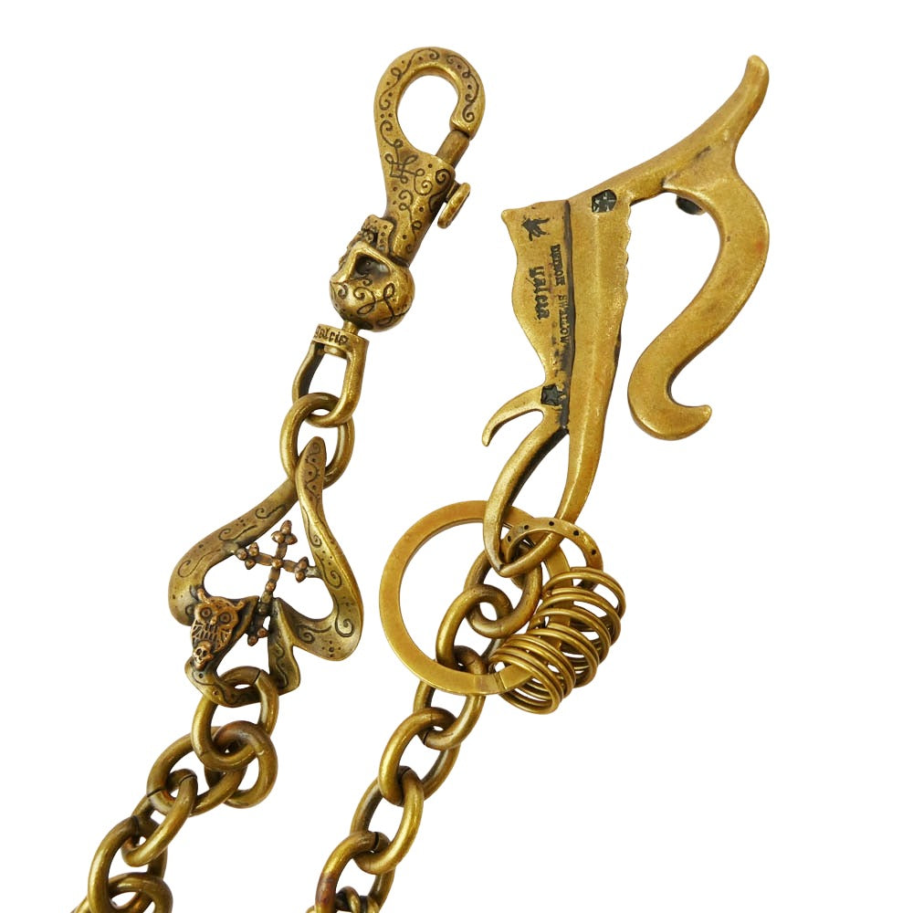 GALCIA ガルシア ブラス シルバーコンビ スカルクリップ スワローフック スペード ウォレットチェーン ゴールド系【中古】