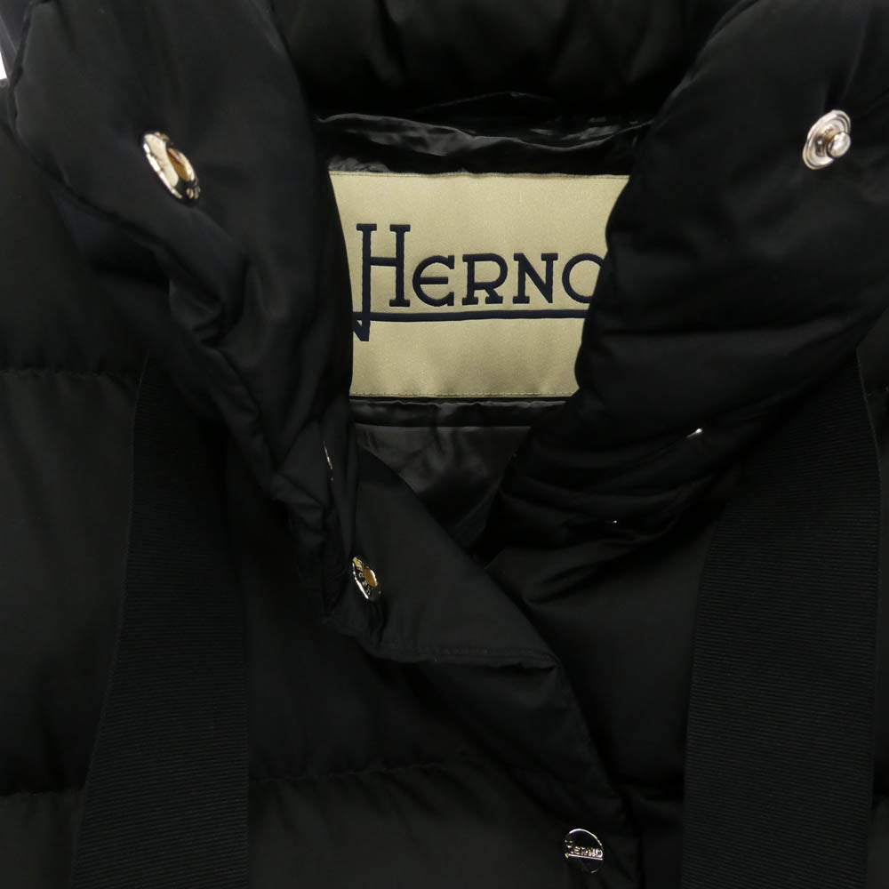 Herno ヘルノ 76270-74334-1 RASO グログランリボン 撥水加工 スタンドカラー ダウンジャケット ブラック系 40【中古】