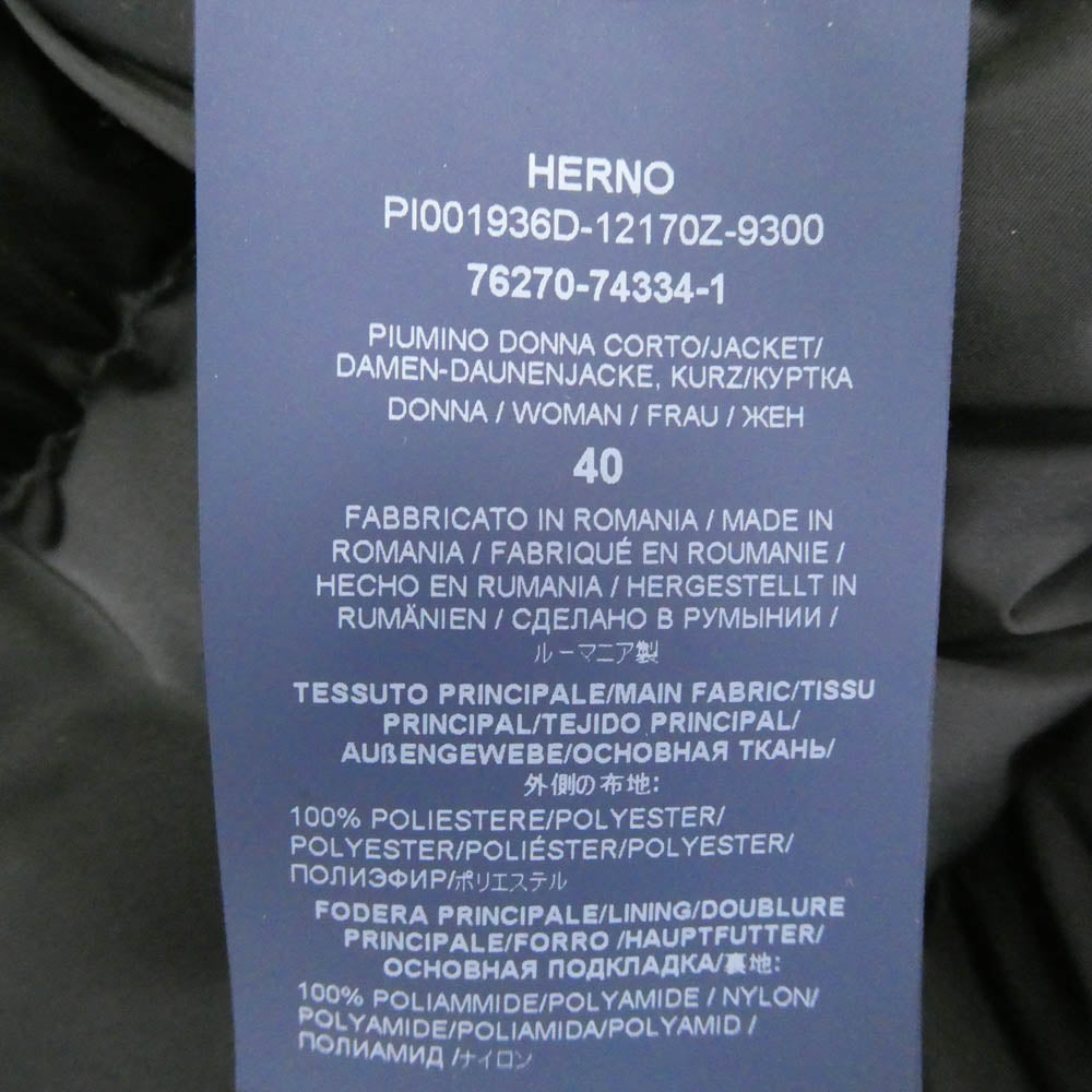 Herno ヘルノ 76270-74334-1 RASO グログランリボン 撥水加工 スタンドカラー ダウンジャケット ブラック系 40【中古】