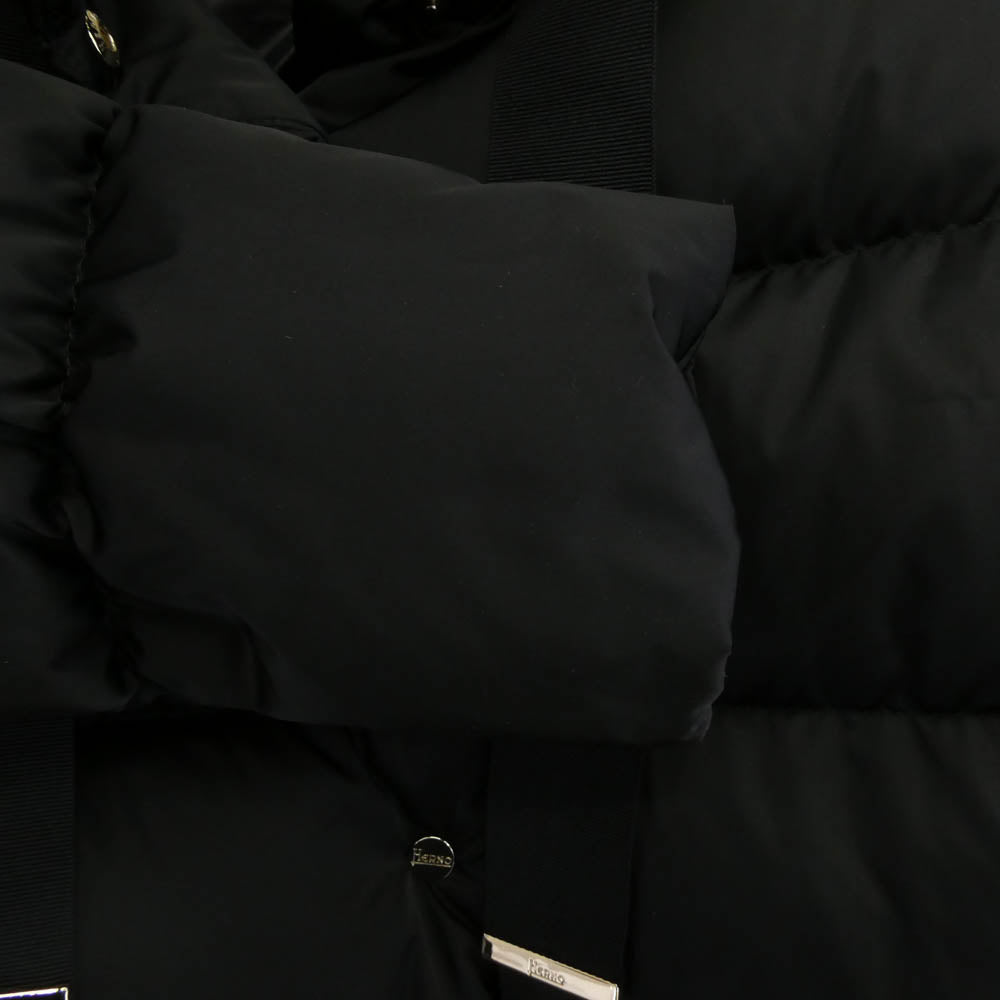 Herno ヘルノ 76270-74334-1 RASO グログランリボン 撥水加工 スタンドカラー ダウンジャケット ブラック系 40【中古】