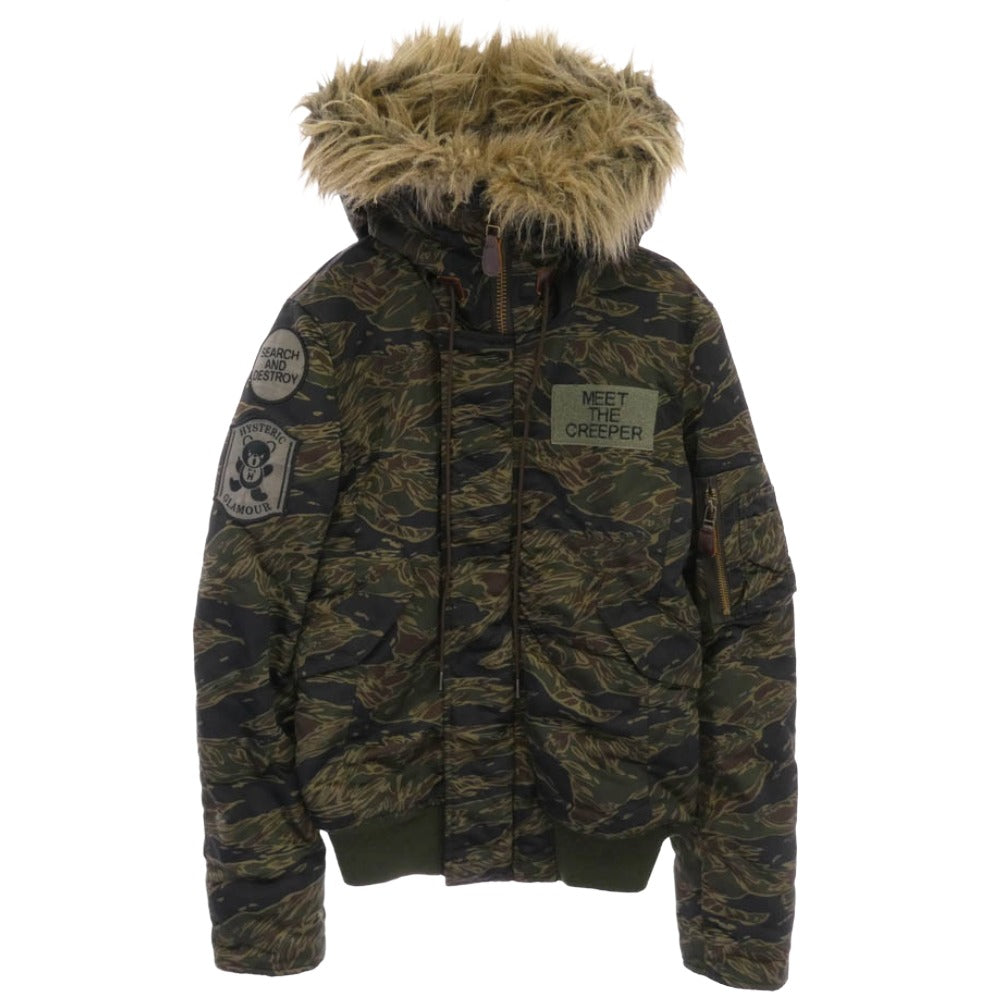 HYSTERIC GLAMOUR ヒステリックグラマー 2AB-7150 N-2B ファーフード カモフラ 迷彩 フライトジャケット カーキ系 FREE【中古】