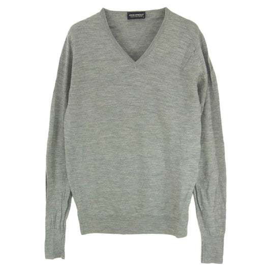 JOHN SMEDLEY ジョンスメドレー 英国製 エクストラファインメリノウール Vネック ニット セーター グレー系 S【中古】