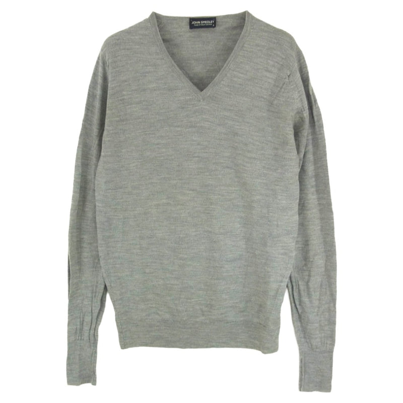 JOHN SMEDLEY ジョンスメドレー 英国製 エクストラファインメリノウール Vネック ニット セーター グレー系 S【中古】