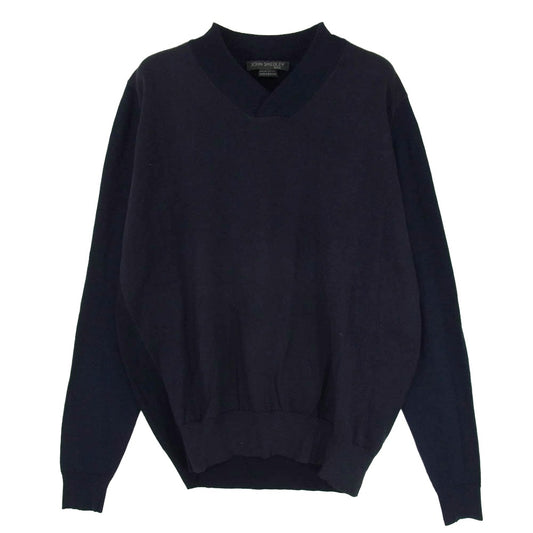 JOHN SMEDLEY ジョンスメドレー 英国製 メリノウール×コットン Vネック ニット セーター ネイビー ネイビー系 L【中古】